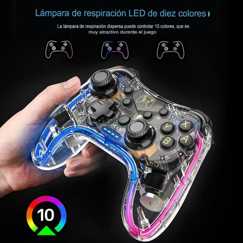 Control inalámbrico Nintendo Switch/Lite/OLED Pro con Luces Led Negro Cristal
