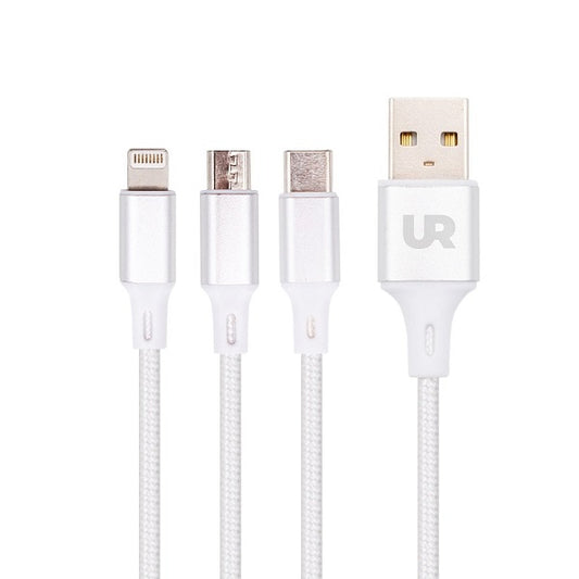 Cable blanco Urbano Labs 3 en 1 (Micro USB-Tipo C-Lightning) - ABKIAS