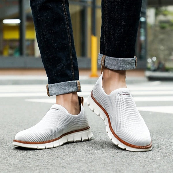 Zapatos Para Hombre Tipo Mocasines de Malla Transpirable Blanco - ABKIAS