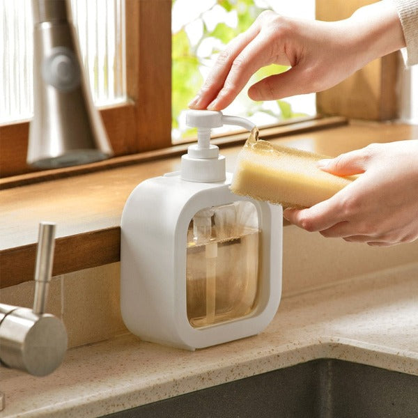 Dispensadores de jabón para baño Tipo Cubo 500ml Blanco/Transparente - ABKIAS